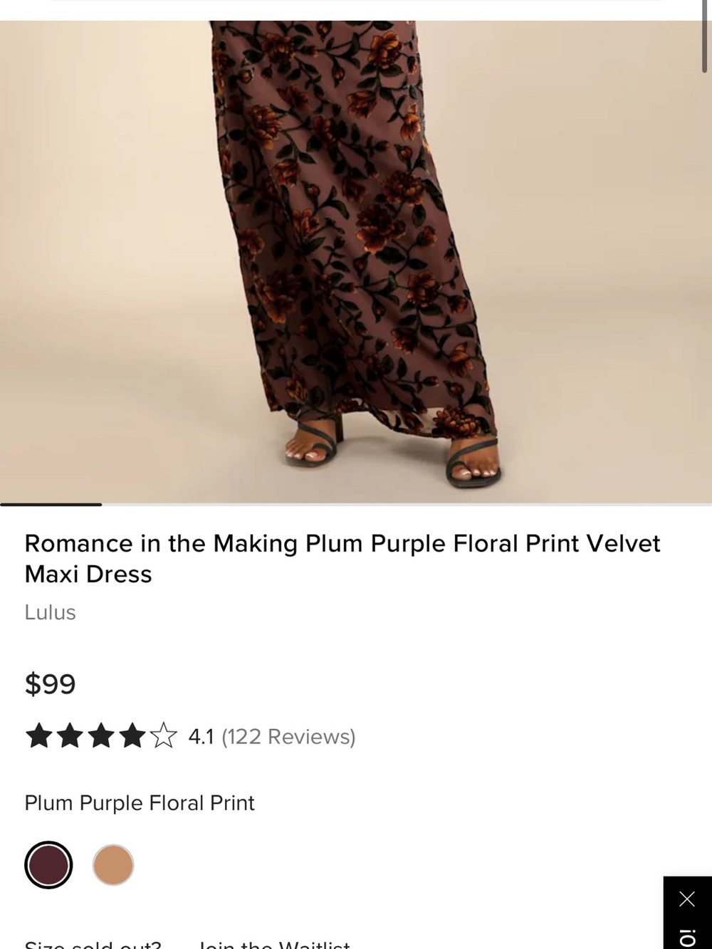 Lulu's Strapless Brown Velvet Floral Maxi Dress with Rust Blooms - Picture 5 of 7